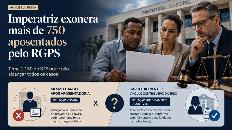dois homens e uma mulher olhando a publicação de exoneração de 750 servidores aposentados.